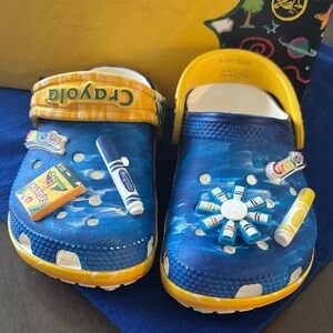 CROCS Crayola Blue and Yellow Sandals with Bold Accents